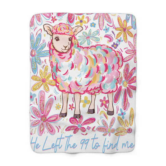 He left the 99 | Christian Faith Words Sherpa Fleece Blanket | Pink Prayer Cross Pattern