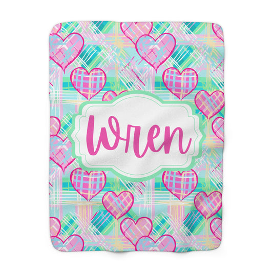 Personalized Heart fleece sherpa blanket